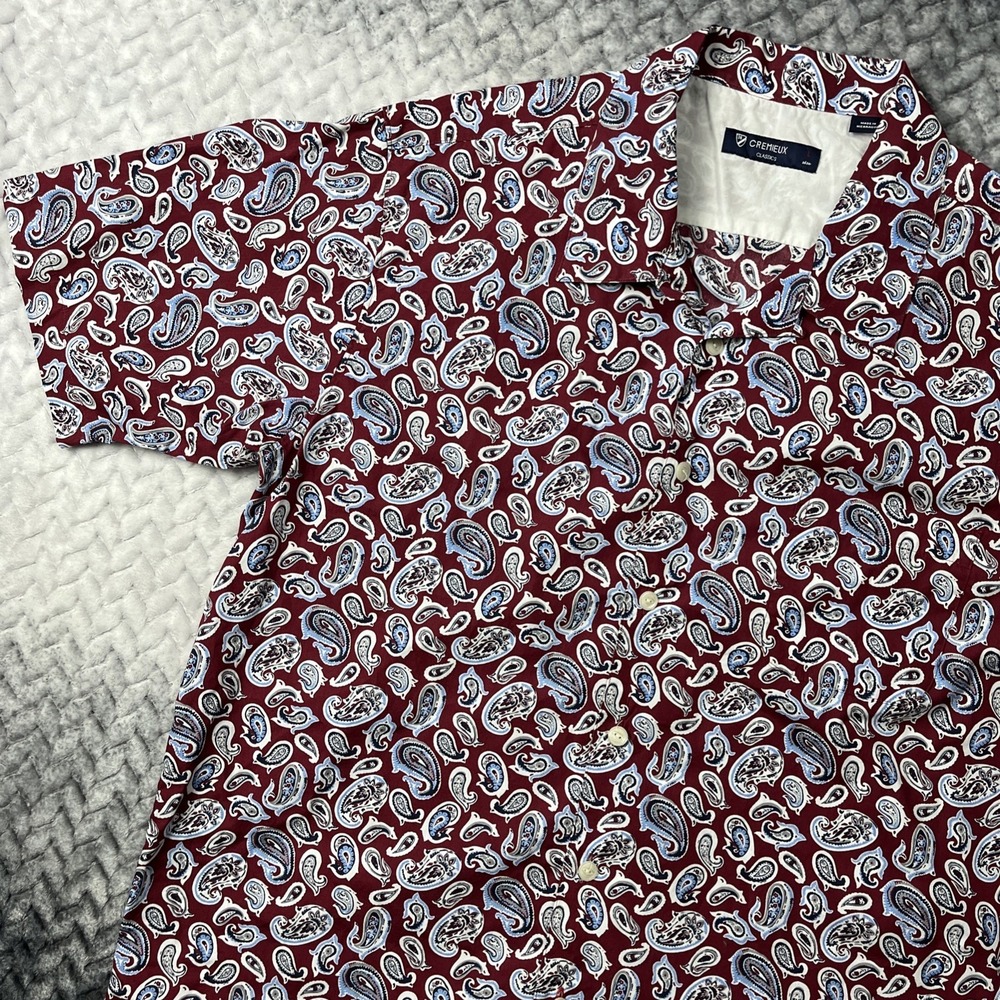 Cremieux Classics Shirt Mens L Paisley Short Slv Loop Collar Camp Button Party